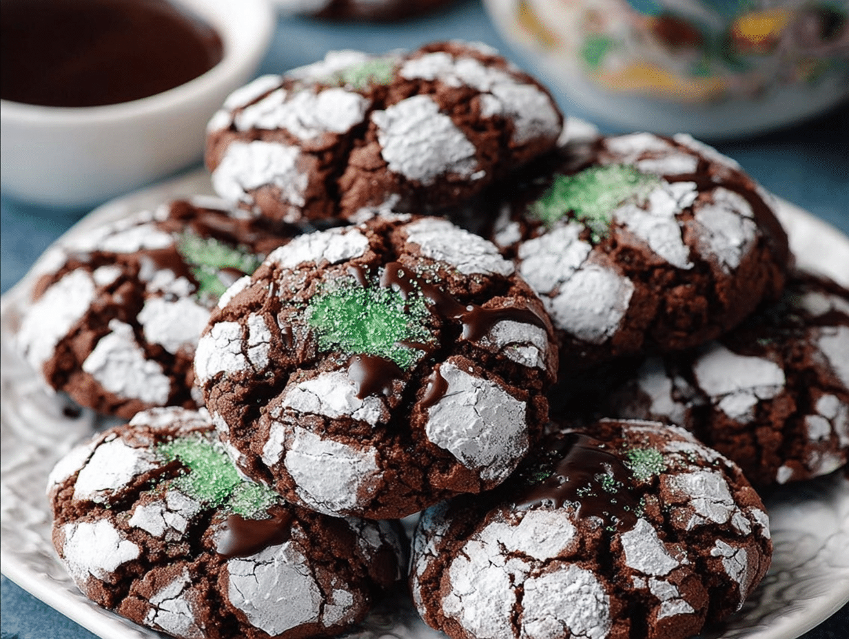 Chocolate Mint Crinkle Cookies