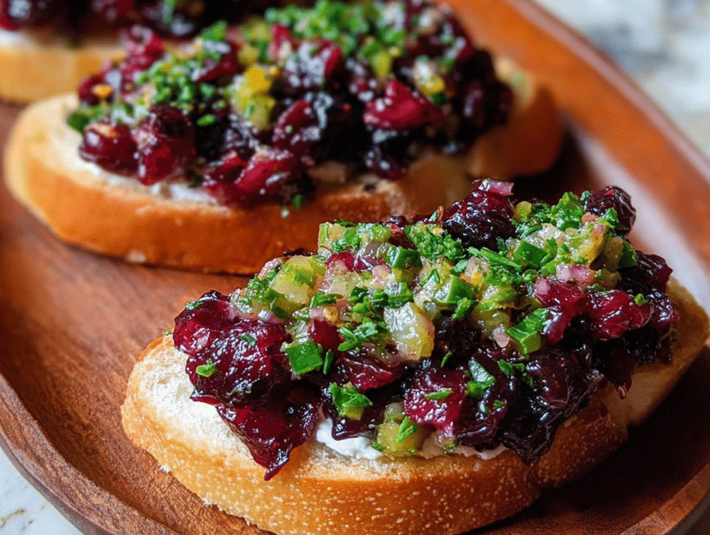 Cranberry Jalapeño Tapenade Crostini