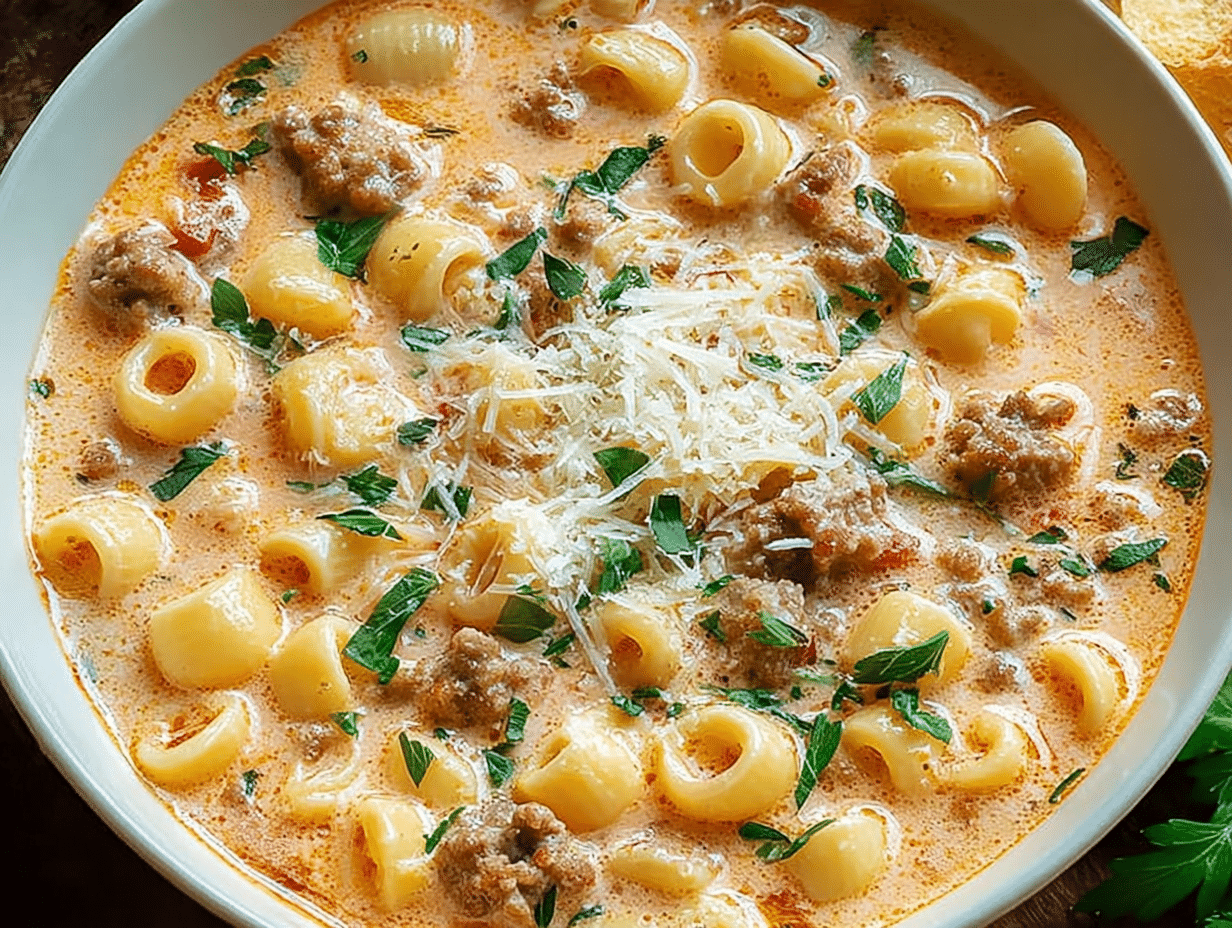 Creamy Parmesan Pasta Soup with Italian Sausage