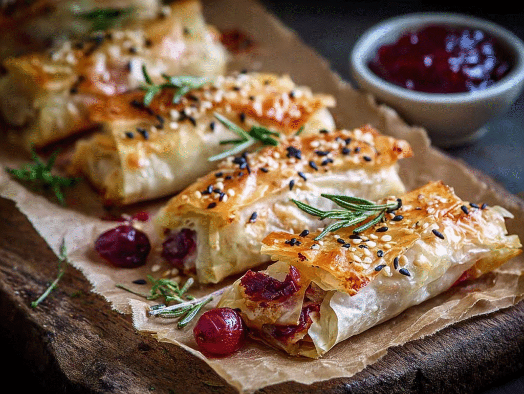 Easy Cranberry and Brie Filo Crackers