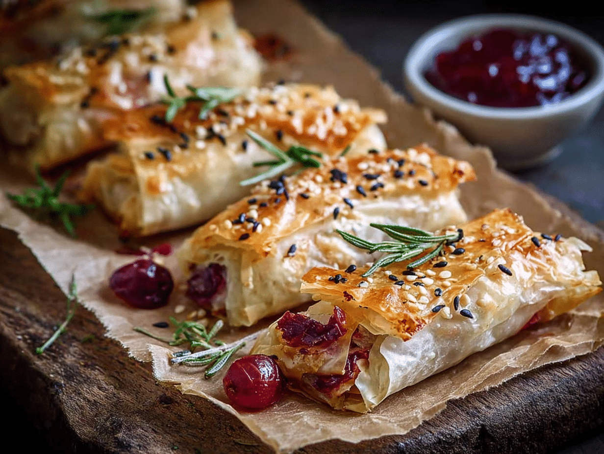 Easy Cranberry and Brie Filo Crackers