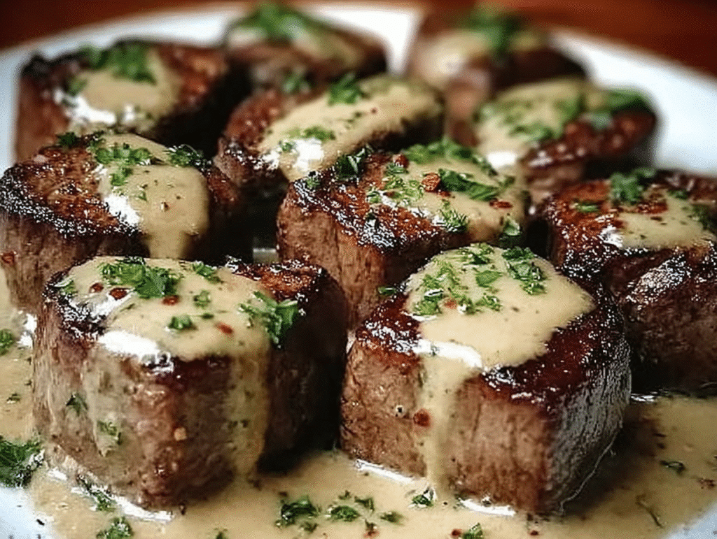 Easy Creamy Peppercorn Steak Bites