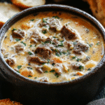 Easy Creamy Philly Cheese Steak Soup