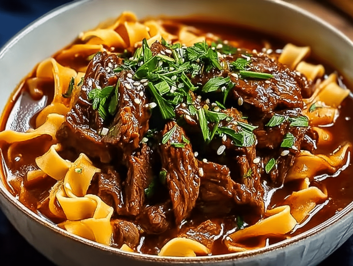Easy Slow Cooker Korean Beef Noodles