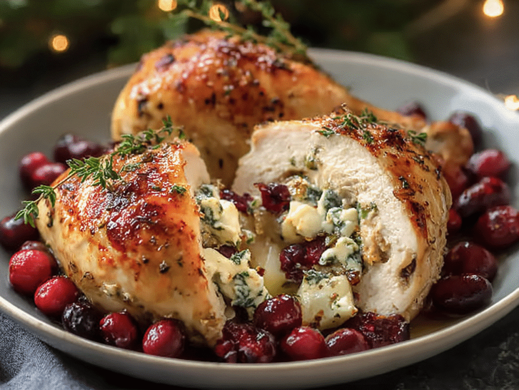 Easy Stuffed Roast Chicken with Cranberries and Apples