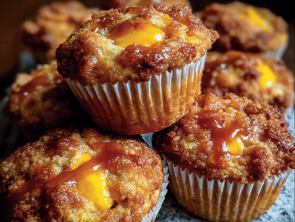 Jumbo Caramel Peach Cobbler Muffins