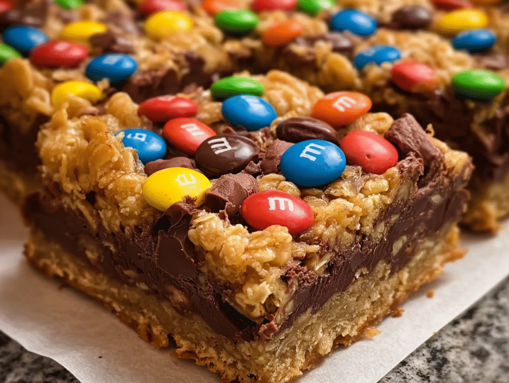 M&M Chocolate Fudge Oatmeal Bars