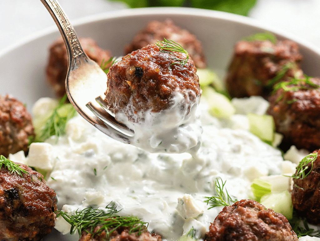 Mediterranean Meatball Appetizers with Tzatziki Sauce