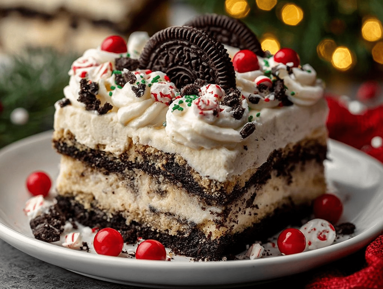 No-Bake Christmas Oreo Lasagna