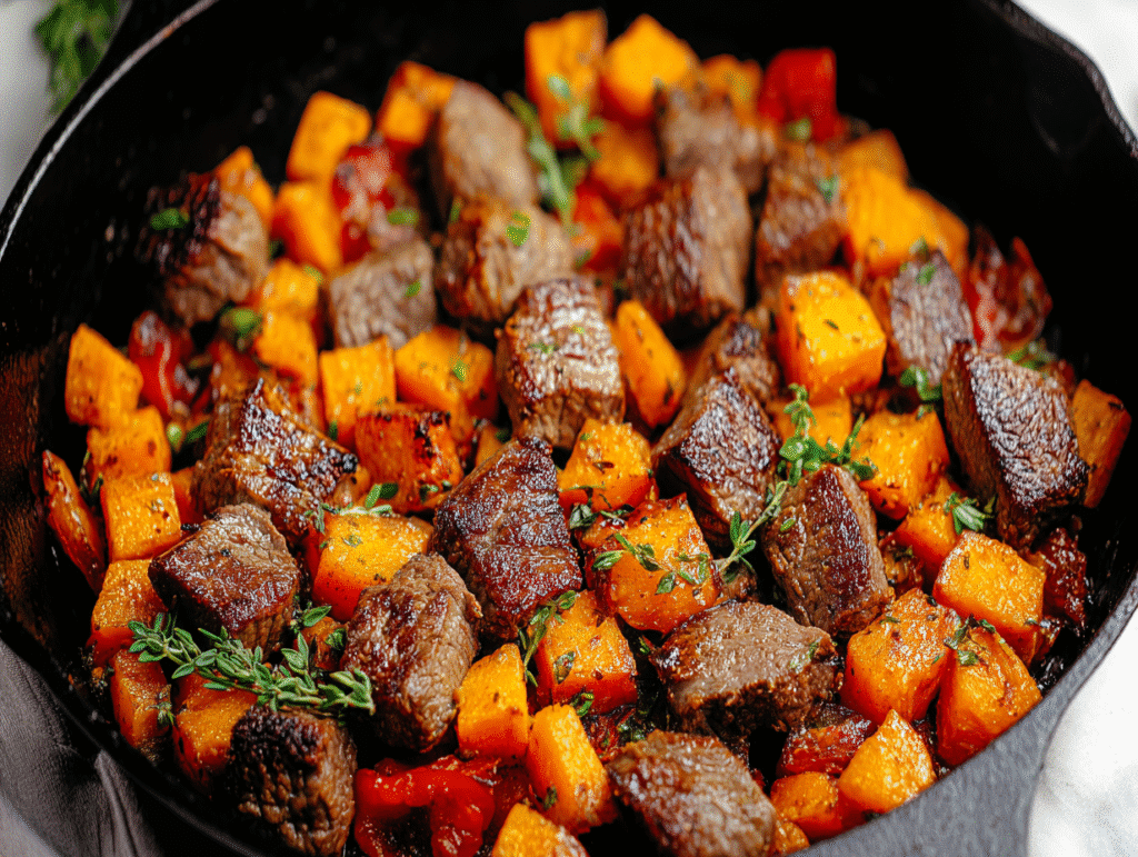 One Pan Steak and Sweet Potato Skillet