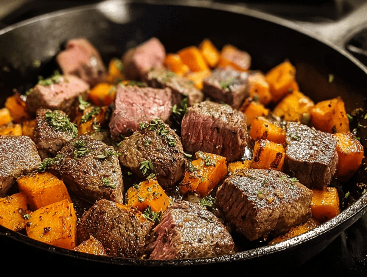 One Pan Steak and Sweet Potato Skillet