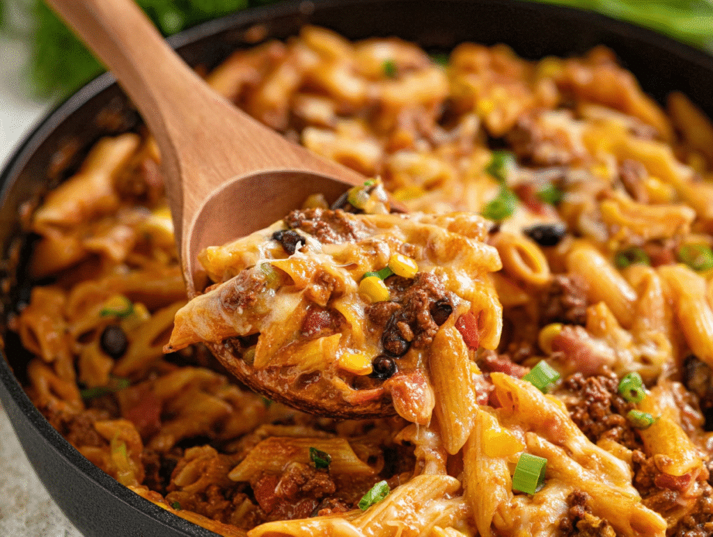 One-Pot Cheesy Taco Pasta Skillet
