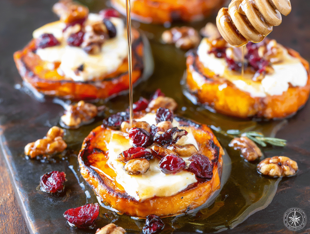 Roasted Sweet Potato Rounds with Goat Cheese and Dried Cranberries