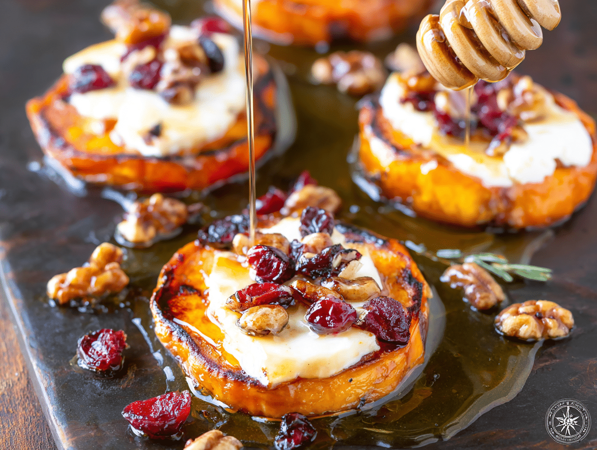 Roasted Sweet Potato Rounds with Goat Cheese and Dried Cranberries