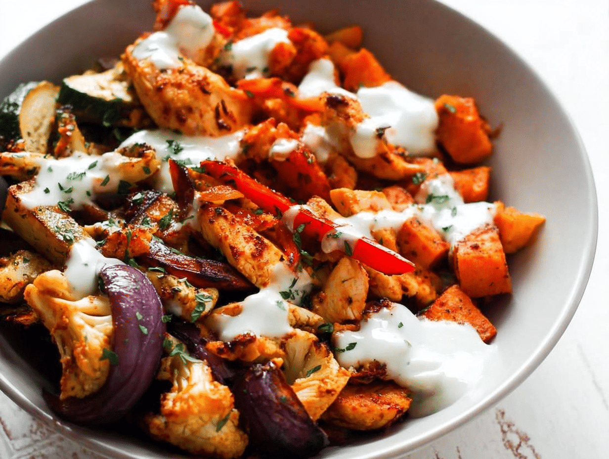 Spicy Chicken and Roasted Vegetables Bowls