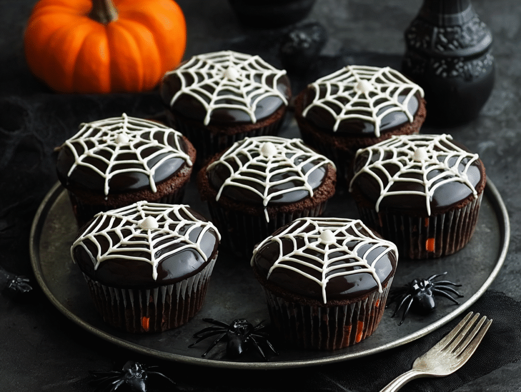 Spiderweb Chocolate Cupcakes