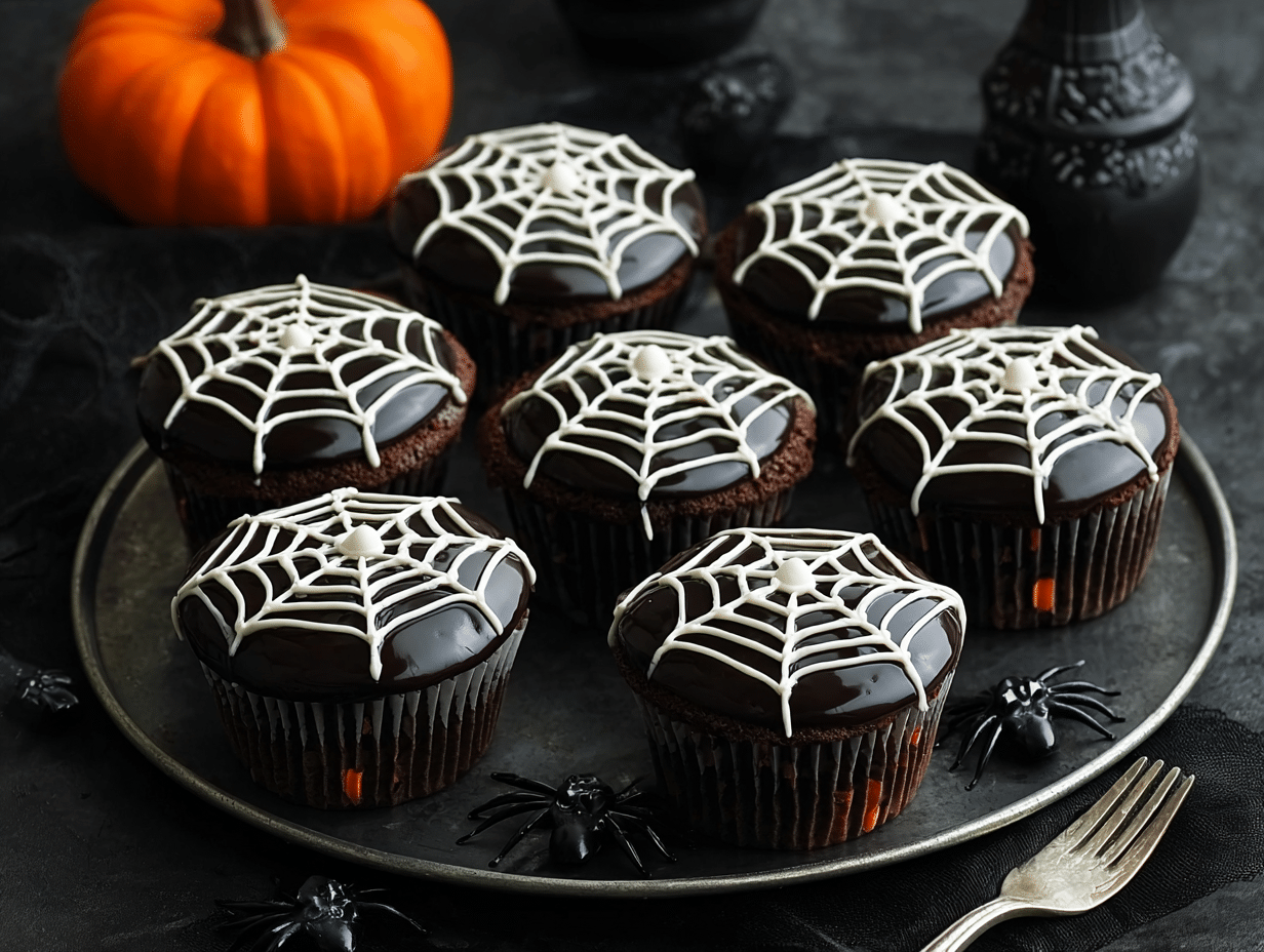 Spiderweb Chocolate Cupcakes