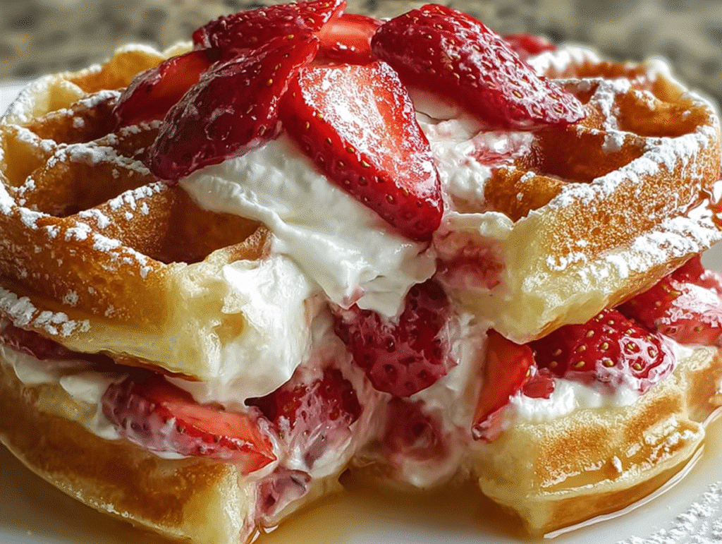 Strawberry Cheesecake Stuffed Waffles