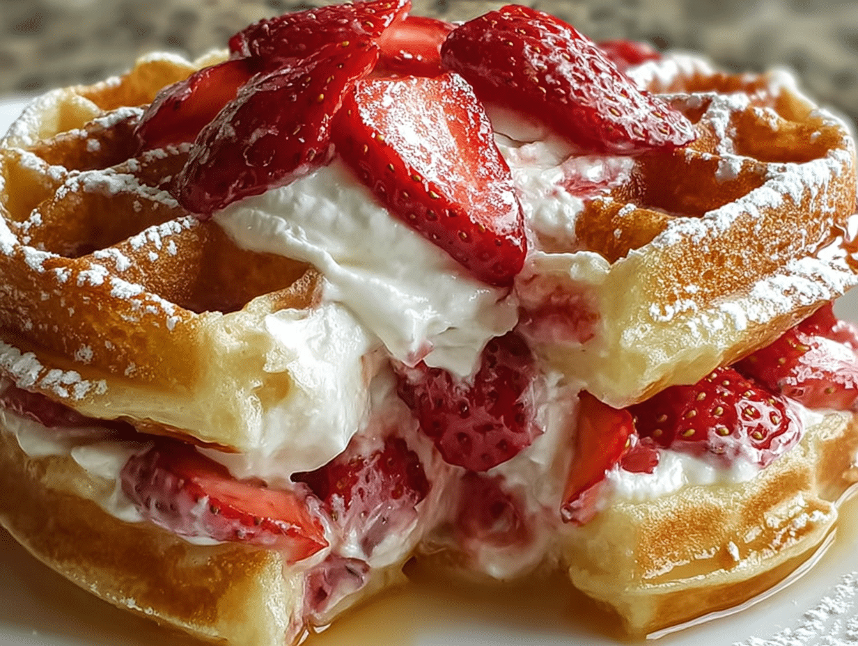 Strawberry Cheesecake Stuffed Waffles