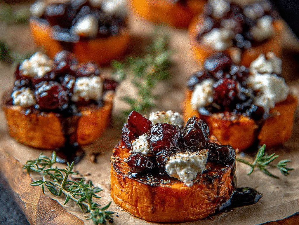 Sweet Potato Rounds with Goat Cheese & Cranberry Balsamic Glaze