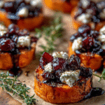 Sweet Potato Rounds with Goat Cheese & Cranberry Balsamic Glaze