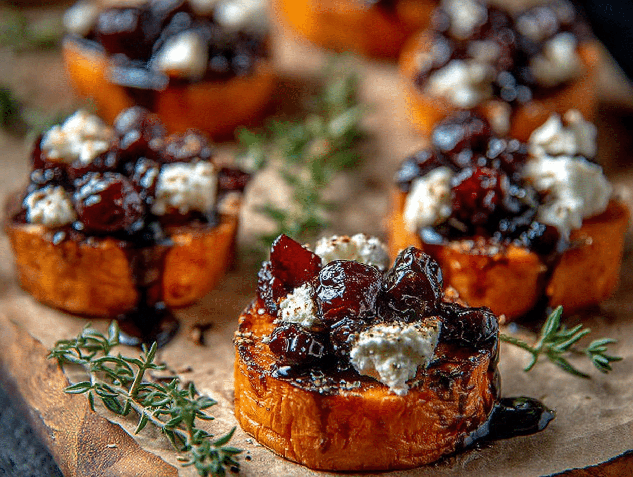 Sweet Potato Rounds with Goat Cheese & Cranberry Balsamic Glaze