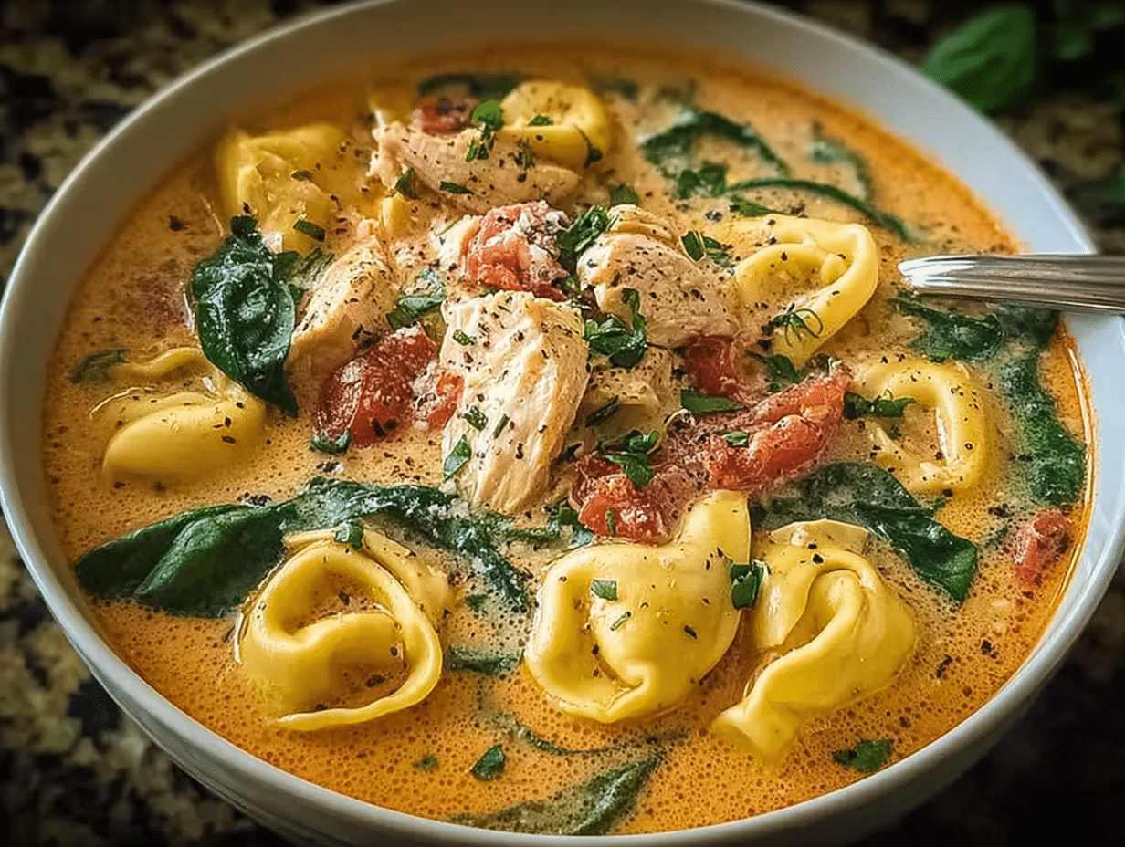 Tuscan Chicken Tortellini Soup