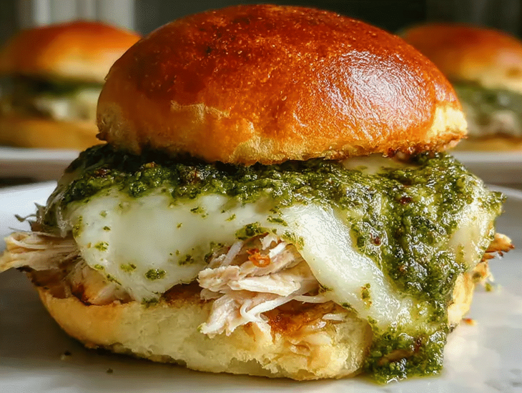 Cheesy Garlic Pesto Chicken Sliders