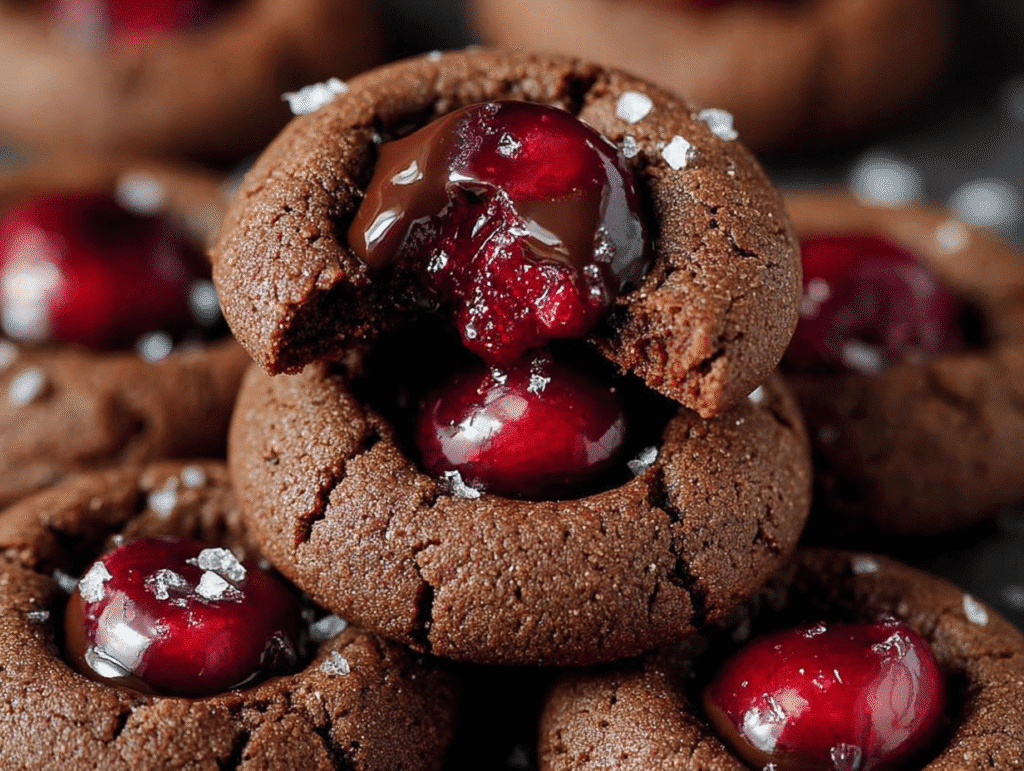 Chocolate Cherry Thumbprint Cookies