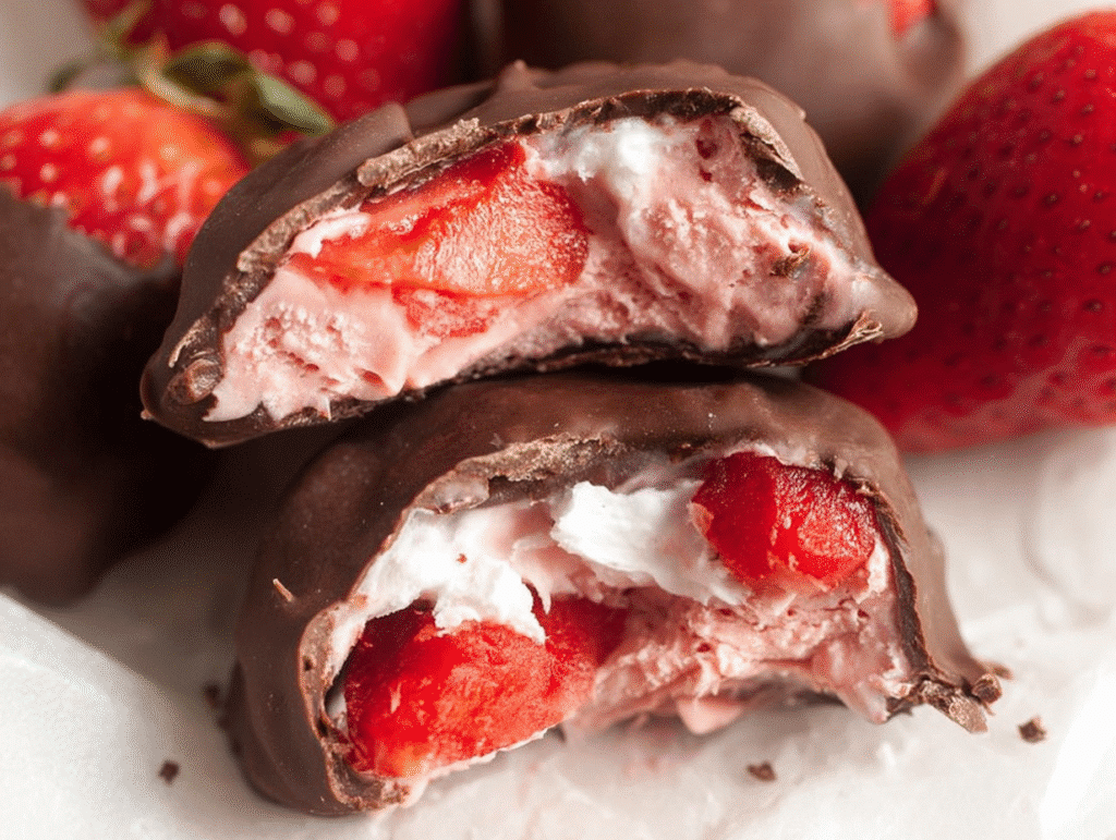 Chocolate Strawberry Frozen Yogurt Bites