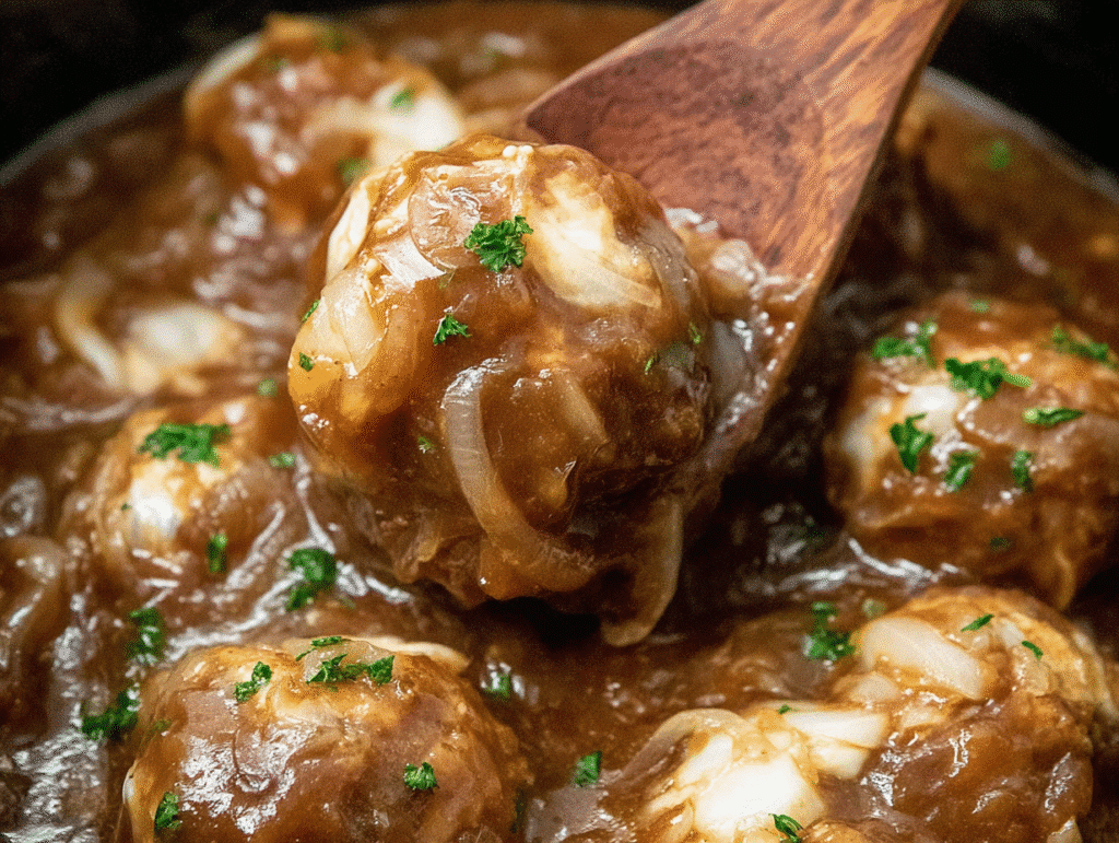 Crockpot French Onion Meatballs