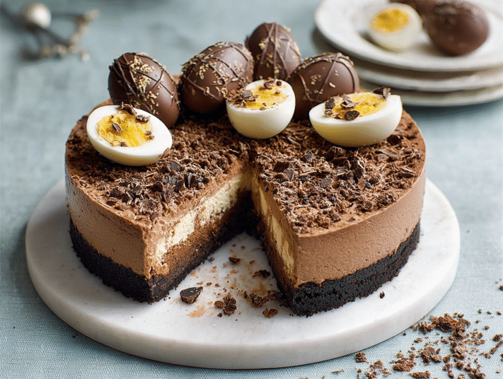 Double chocolate Easter egg cheesecake