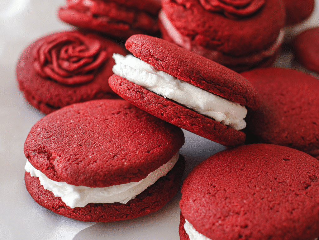 Red Velvet Rose Sandwich Cookies