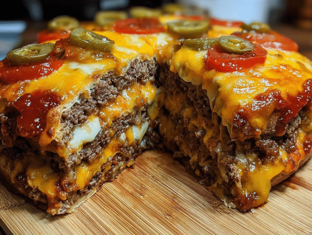 Triple Decker Cheeseburger Pizza with Stuffed Crust