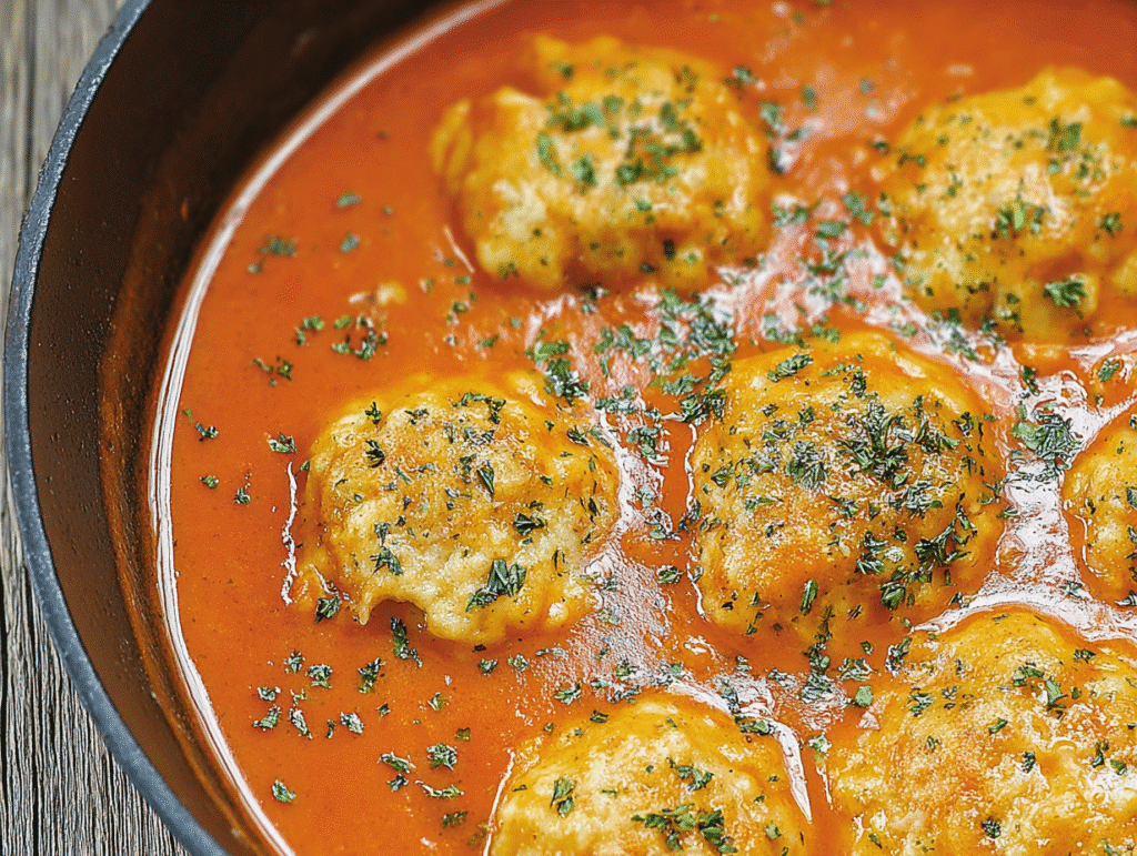 Wholesome Tomato Soup with Cheddar Bay Dumplings