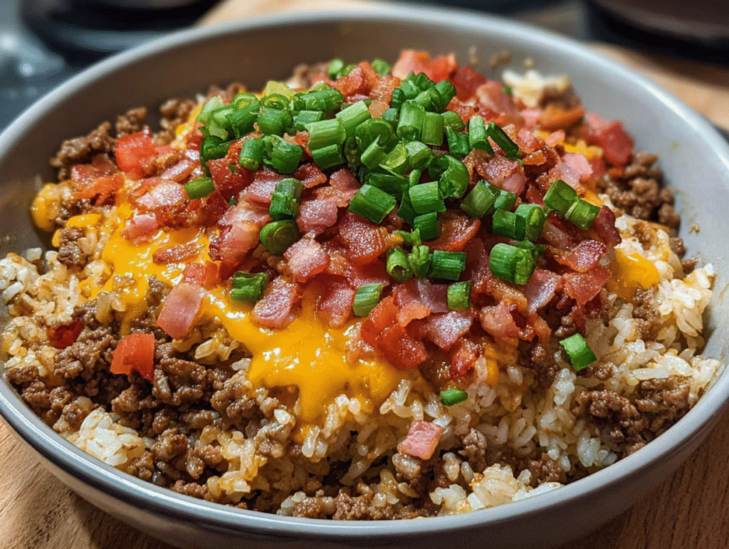 Bacon Cheeseburger Rice Skillet