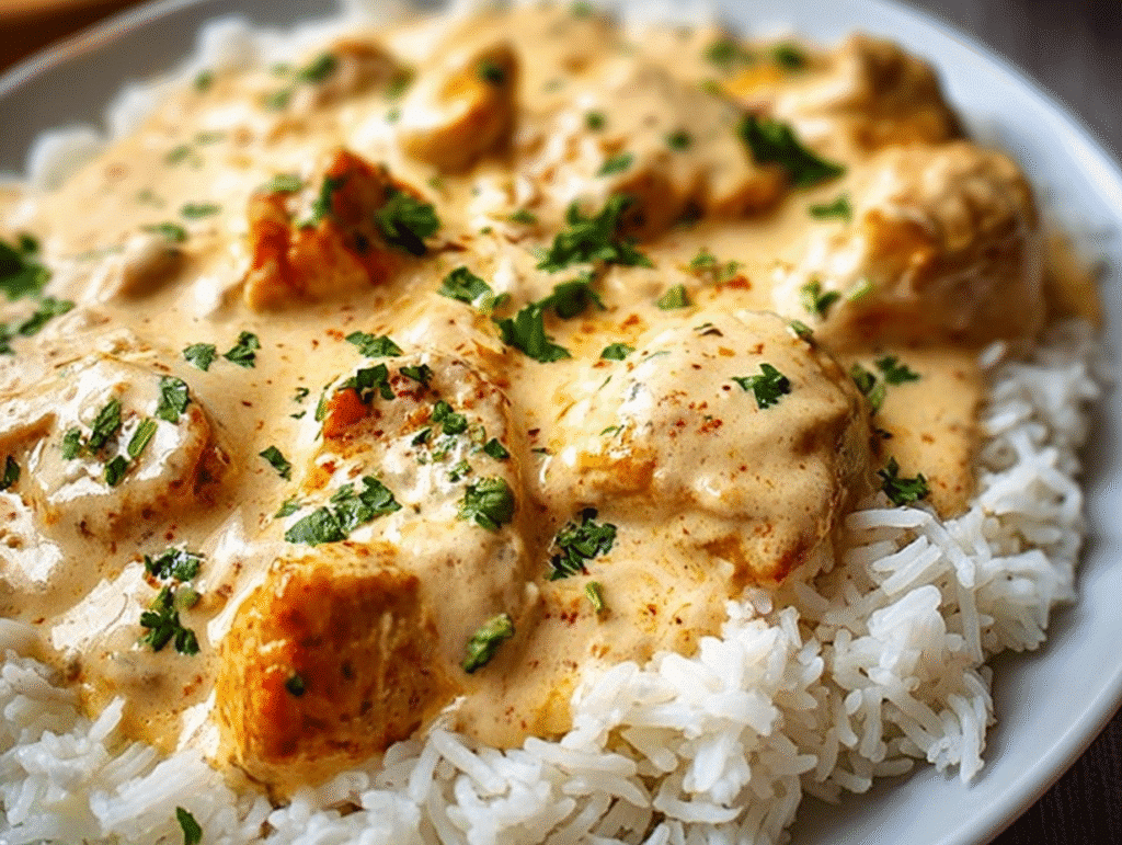 CREAMY SMOTHERED CHICKEN AND RICE RECIPE