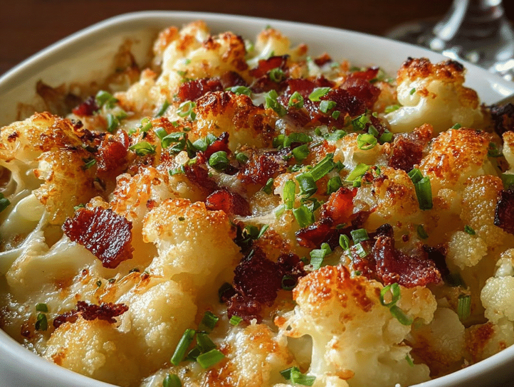 Caramelized Onion & Bacon Cauliflower Cheese Bake