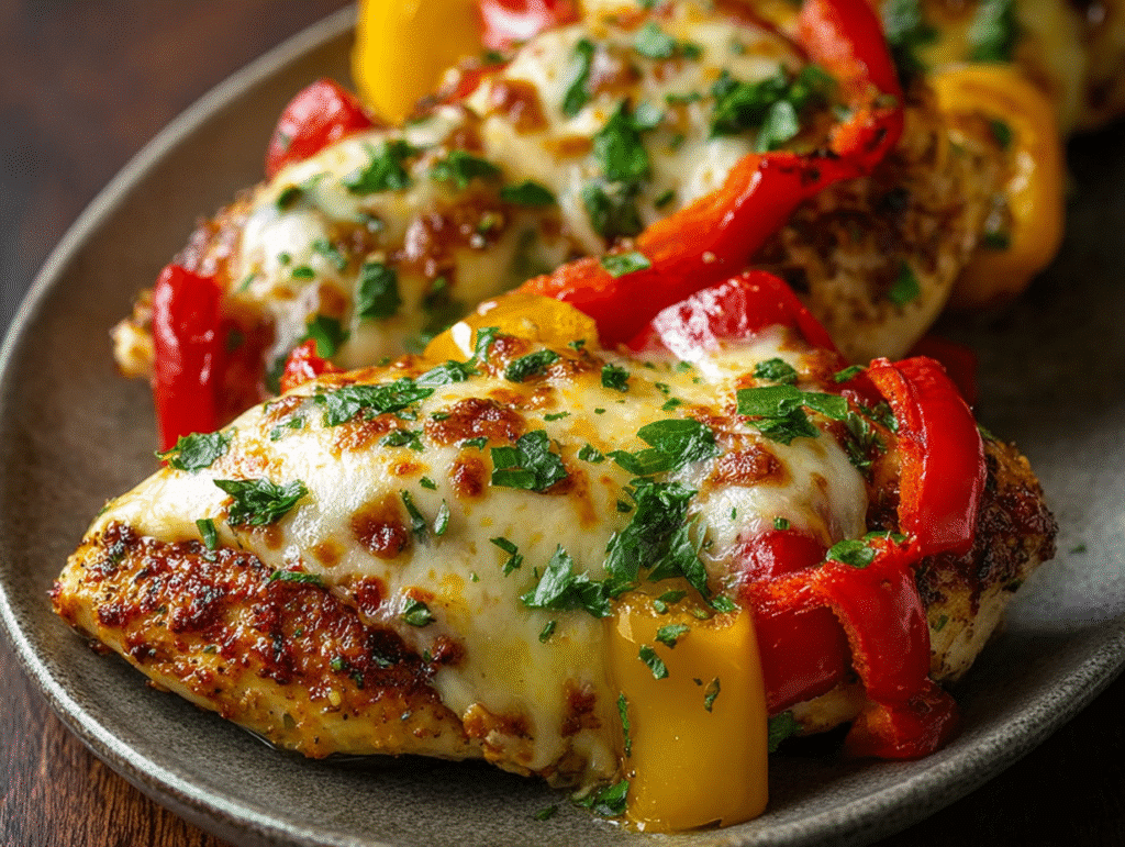 Cheesy Baked Chicken Breast and Peppers