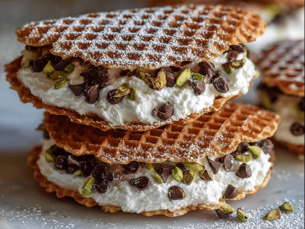 Chocolate Cannoli Pizzelle Sandwiches