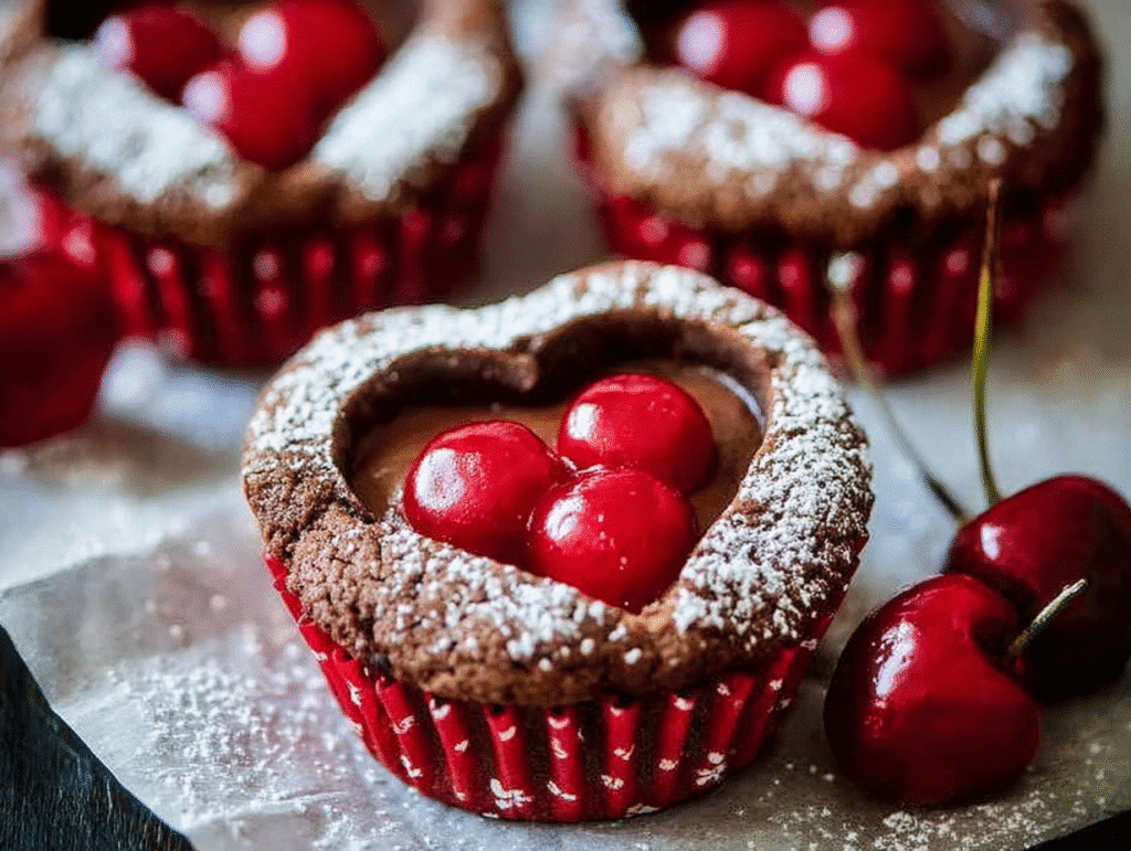 Chocolate Cheesecake Cupcakes with Cherry Hearts