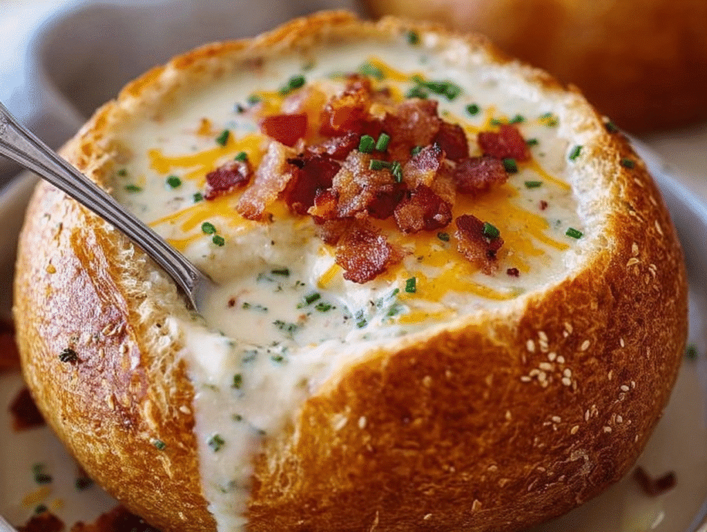 Comforting Loaded Baked Potato Soup Bread Bowl