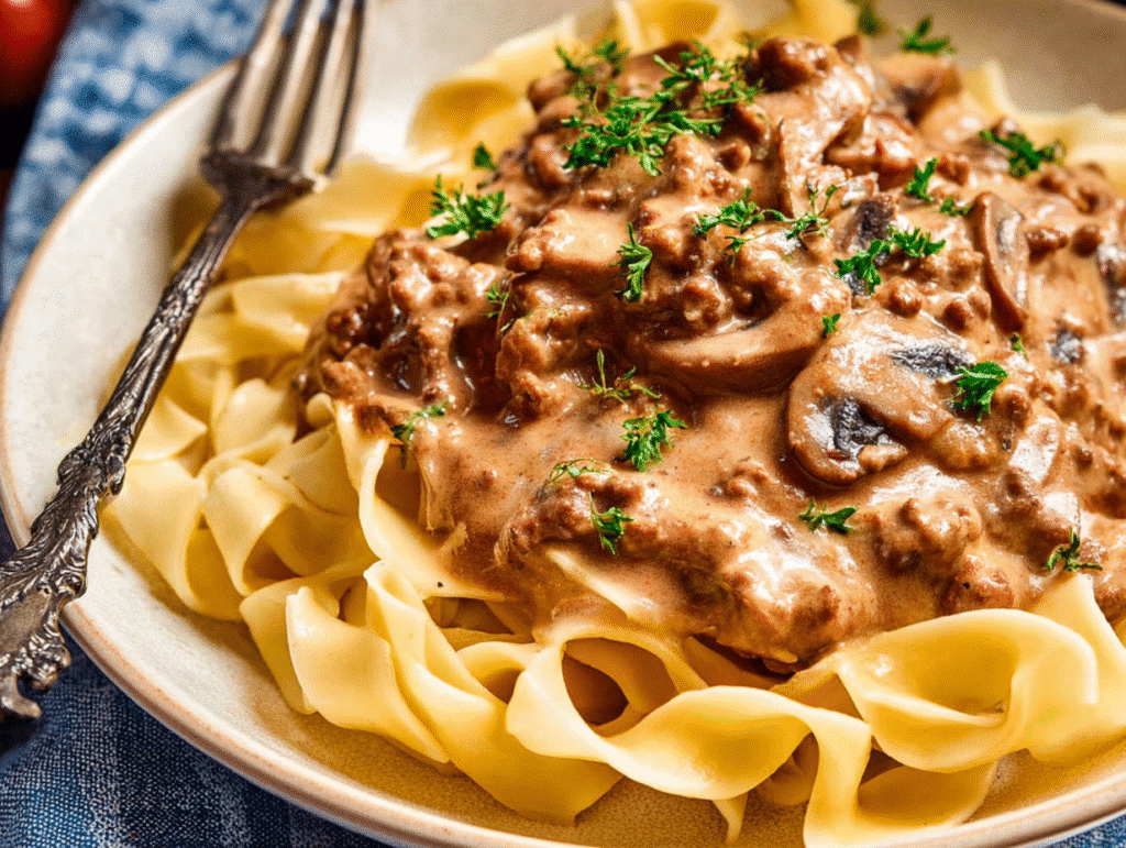 Creamy Ground Beef Stroganoff