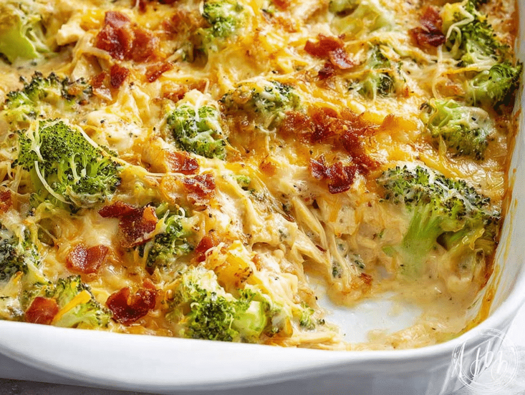 Creamy Low Carb Chicken Casserole with Broccoli and Bacon
