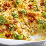 Creamy Low Carb Chicken Casserole with Broccoli and Bacon