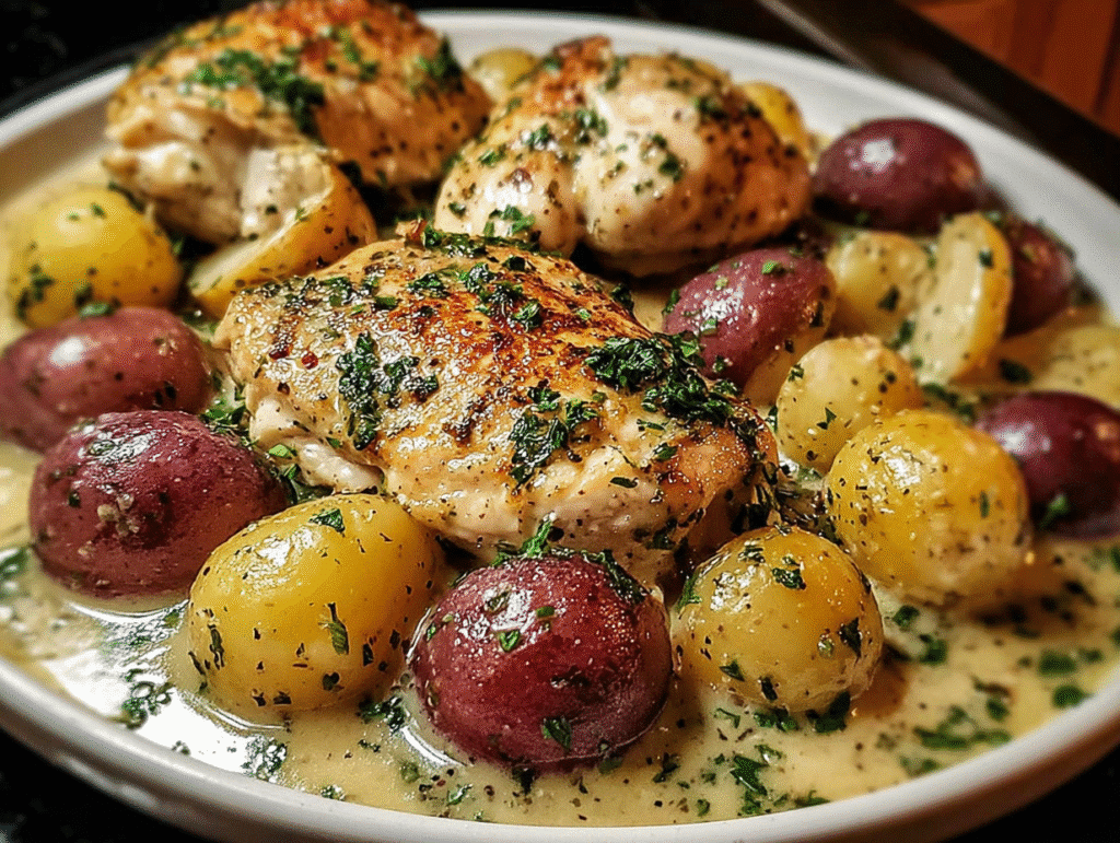 Crockpot Garlic Parmesan Chicken and Potatoes