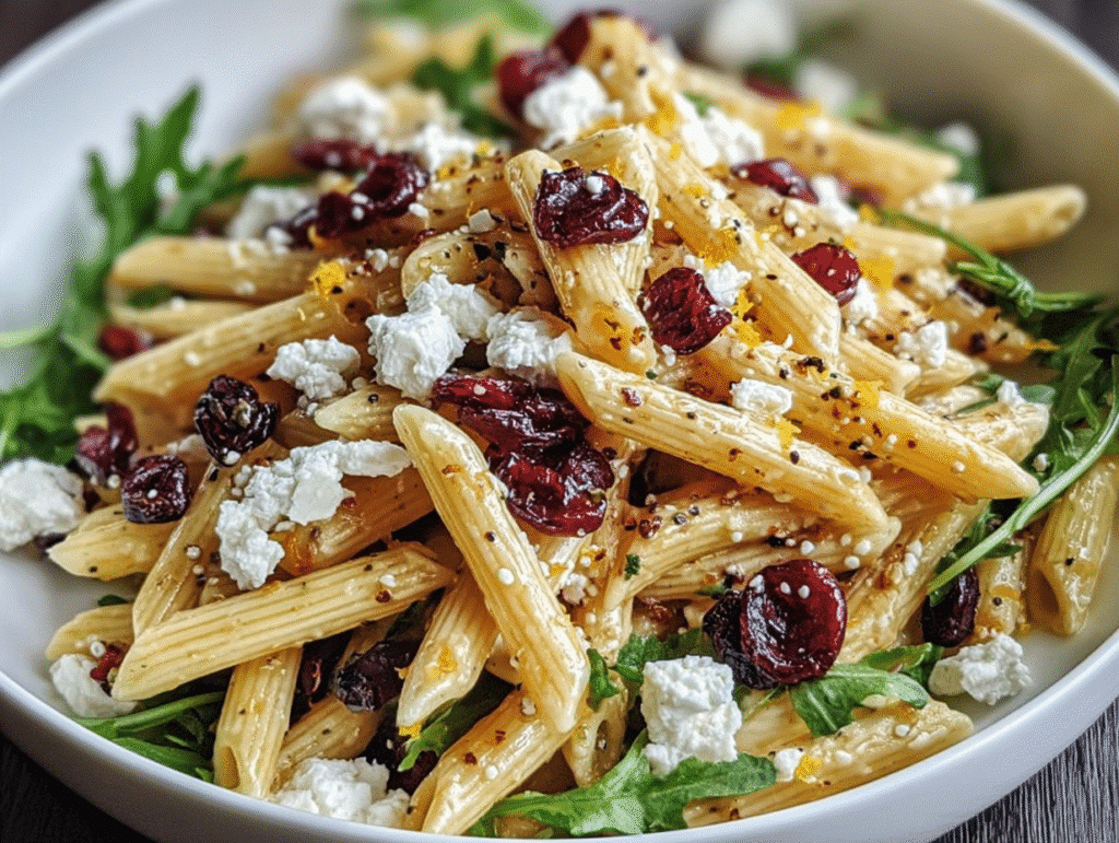 Healthy Feta and Cranberry Penne Salad with Orange Vinaigrette