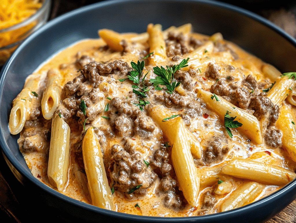 High Protein Creamy Beef Pasta
