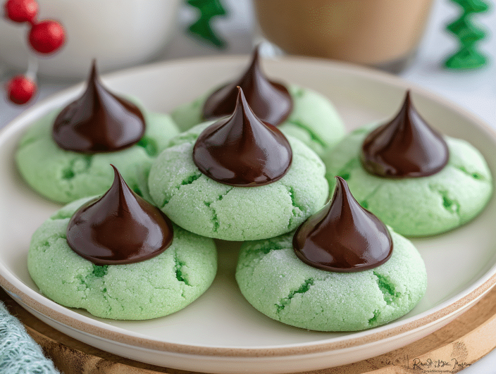 Mint Chocolate Kiss Blossom Cookies