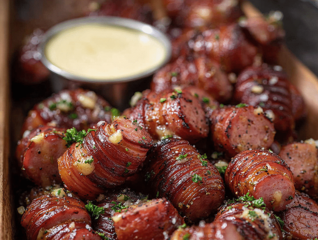 Mustard Hasselback Kielbasa Bites
